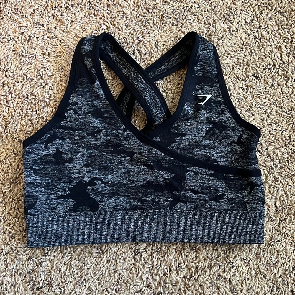 Gymshark camo seamless sports bra - black